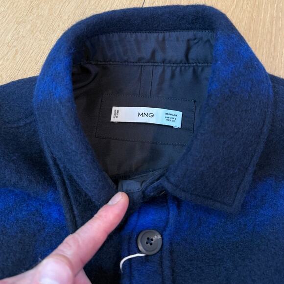 NWT Mango Check Flannel Plaid Overshirt Blue Shirt Jacket Super Soft Men's SMALL - Picture 6 of 7